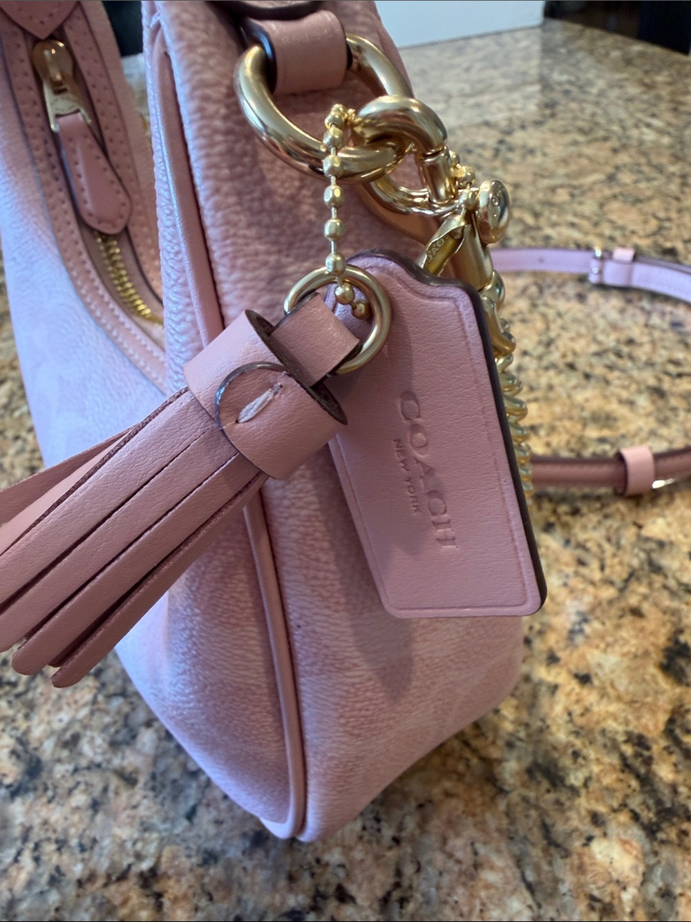 NWT Coach Mini Carmen Light Pink Signature Handbag in Powder Pink - Picture 4 of 7